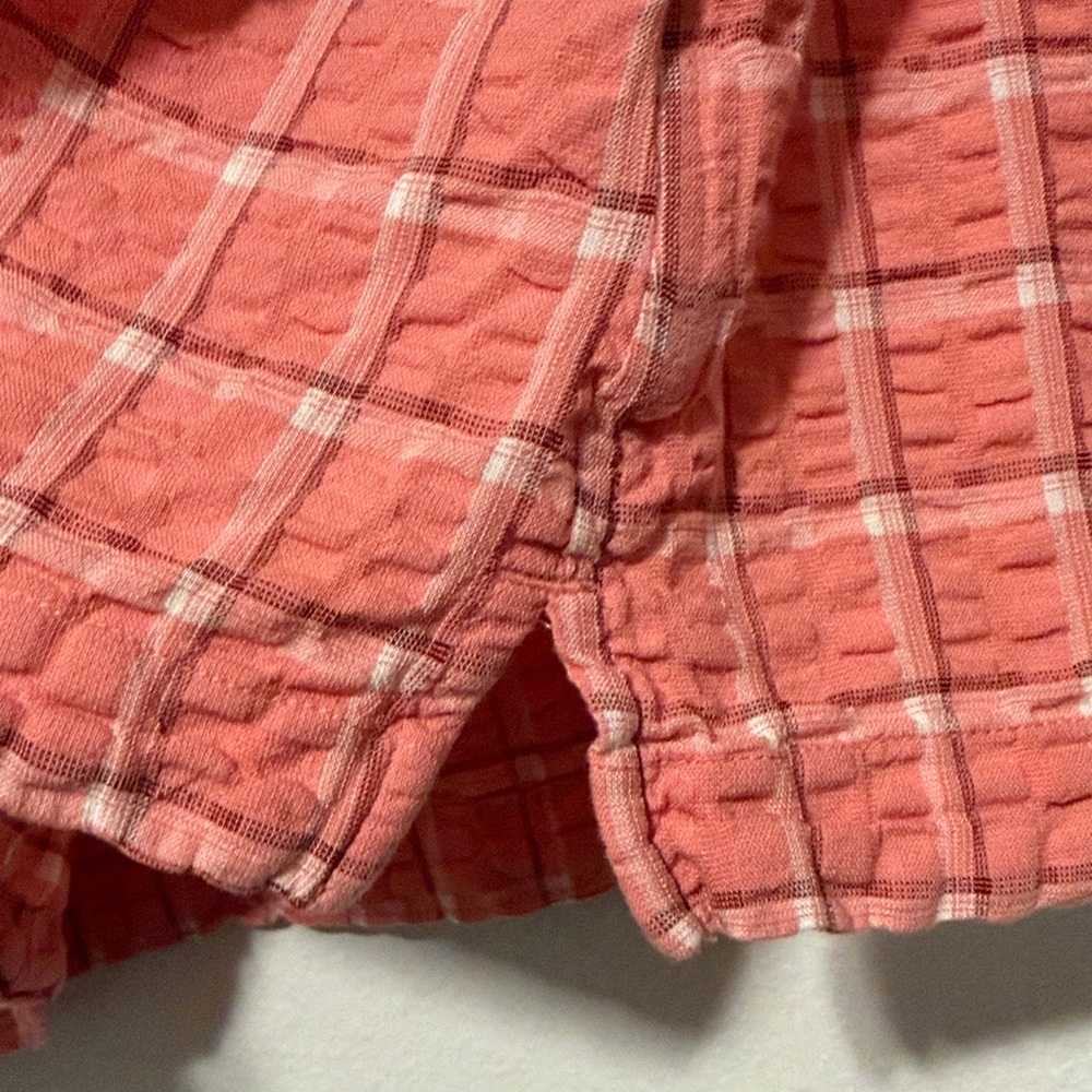 L.L. Bean Coral Plaid V-Notch Tunic Top - Picture 5 of 7